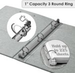 EYROZILL 3 Ring Binder, 1 Inch Linen Binder Organizer for Letter Size (8.5" x 11") with 5 Tab Dividers, File Folder Labels and Low Profile Clipboards, School and Office Supplies-Light Grey - Image 4