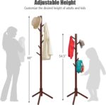 Tangkula Coat Rack Freestanding, Rubber Wood Coat Stand with 8 Hooks, Height Adjustable Entryway Coat Tree Coat Hanger Stand for Home Office Hall Entryway - Image 4