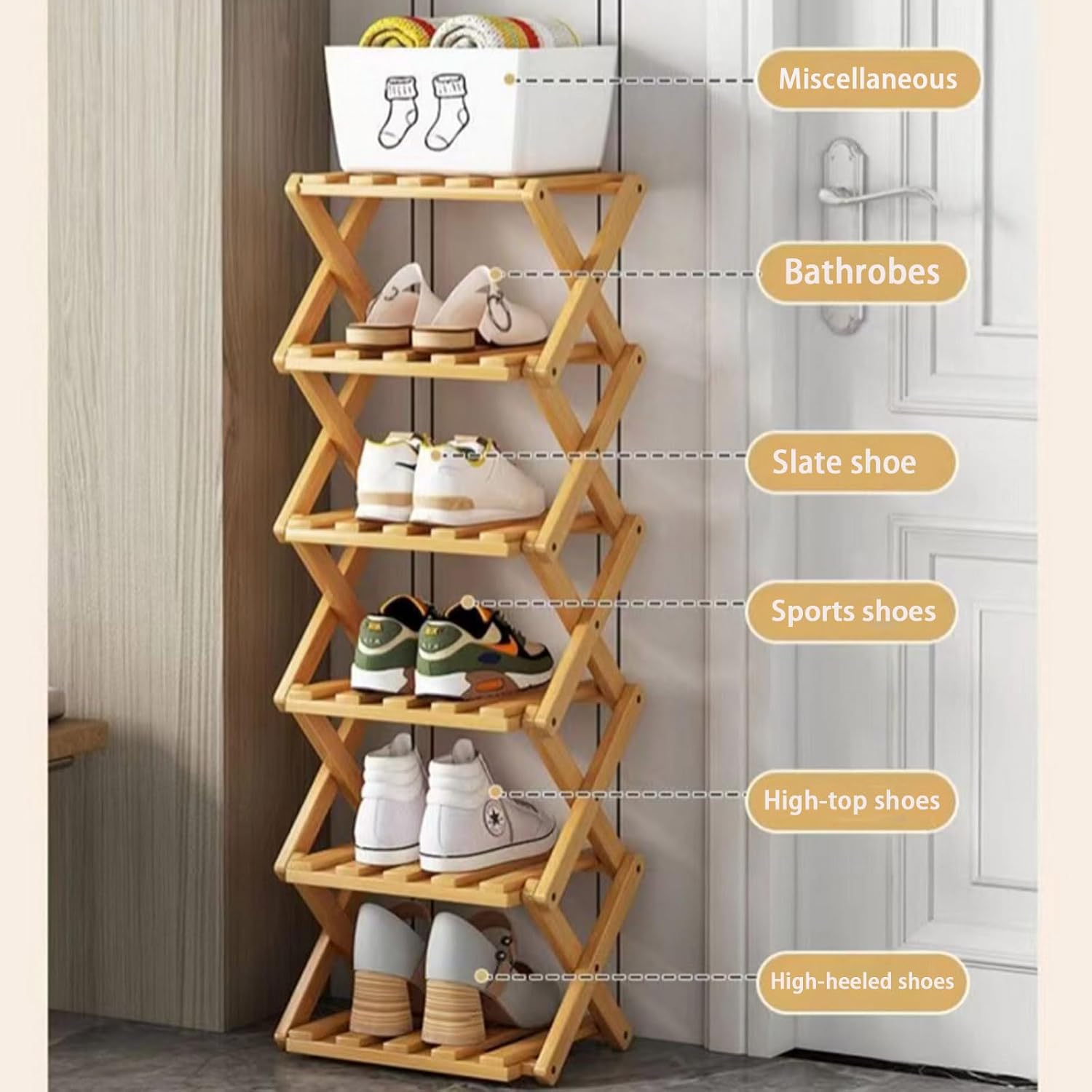 Vertical Narrow Shoe Rack, 6 Tier Portable Folding Shoe Storage Rack, Without Installation Free Standing Shoe Rack for Corridors, Bedrooms Living Room Corner and Small Spaces (6 Tier) - Image 5