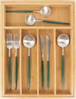 VaeFae Bamboo Drawer Organizer, Expandable Silverware Drawer Organizer, Cutlery Tray with Dividers for Kitchen Utensils, Medium - Image 3