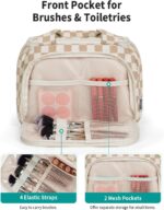 Narwey Checkered Travel Toiletry Bag for Women Large Makeup Bag, Wide-open Cosmetic Make Up Organizer with Handle, Travel Bag for Toiletries, Essentials, Accessories (Light Checkerboard) - Image 4