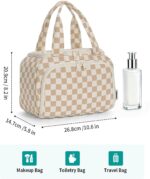 Narwey Checkered Travel Toiletry Bag for Women Large Makeup Bag, Wide-open Cosmetic Make Up Organizer with Handle, Travel Bag for Toiletries, Essentials, Accessories (Light Checkerboard) - Image 6