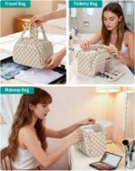 Narwey Checkered Travel Toiletry Bag for Women Large Makeup Bag, Wide-open Cosmetic Make Up Organizer with Handle, Travel Bag for Toiletries, Essentials, Accessories (Light Checkerboard) - Image 9