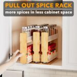 SpaceAid Bamboo Pull Out Spice Rack Organizer for Cabinet, Heavy Duty Slide Out Seasoning Kitchen Pantry Sliding Vertical Organization, 7.6" Wide, 3 Drawers(2" Wide), 2-Tier, Natural - Image 5