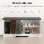 DUMOS Shoe Storage Bench, 47" Wide Shoe Organizer Cabinet with Padded Seat Cushion, 4 Doors, Adjustable Shelf for Entryway, Hallway, Bedroom, Living Room, White - Image 4