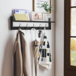 BAMEOS Wall-Mounted Shelf with Hooks - 28.9 Inch Entryway Hanging Shelf with 5 Dual Hooks for Bathroom, Living Room, Bedroom (Black) - Image 3