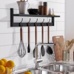 BAMEOS Wall-Mounted Shelf with Hooks - 28.9 Inch Entryway Hanging Shelf with 5 Dual Hooks for Bathroom, Living Room, Bedroom (Black) - Image 5