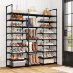 SUOERNUO Shoe Rack Storage Organizer Holds 50-55 Pairs Tall Shelf for Shoes Metal Freestanding Closet Black 9-Tier Non-Woven Dustproof - Image 3