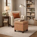 HomePop Upholstered Storage Cube Ottoman with Hinged Lid, Orange Geometric 17" x 17" x 18" - Image 5