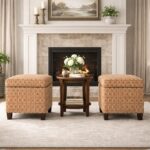 HomePop Upholstered Storage Cube Ottoman with Hinged Lid, Orange Geometric 17" x 17" x 18" - Image 6