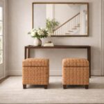 HomePop Upholstered Storage Cube Ottoman with Hinged Lid, Orange Geometric 17" x 17" x 18" - Image 7