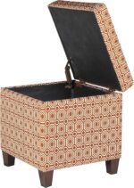 HomePop Upholstered Storage Cube Ottoman with Hinged Lid, Orange Geometric 17" x 17" x 18" - Image 8