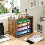 Simple Trending Desk File Organizers, 4-Tier Letter Tray Paper Organizer with File Holder, Wooden Paper Sorter for Office Supplies, Rustic Brown - Image 3