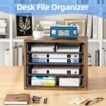 Simple Trending Desk File Organizers, 4-Tier Letter Tray Paper Organizer with File Holder, Wooden Paper Sorter for Office Supplies, Rustic Brown - Image 4