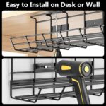 2 Pack DELAMU Under Desk Cable Management Tray, Metal Cord Cable Organizer for Desk, Easy Install Pre-drilled Wire Management Wire Organizer for Office & Home - Image 4