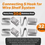 32 Pack Connecting S Hook for Wire Shelf System,Wire Shelf S Hooks - Heavy Duty 304 Stainless Steel - for Warehouses Shopping Malls Garden Places - Image 3