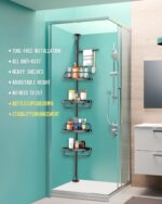 ADOVEL 4 Layer Corner Shower Caddy, Stainless Steel ​Constant Tension Pole Shower Organizer, Adjustable Corner Shower Shelf, Rustproof 3.3 to 9.8 ft - Image 3