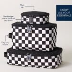 Itzy Ritzy Packing Cubes for Travel – Set of 3 Packing Cubes or Travel Organizers - Each Cube Features a Mesh Top, Double Zippers and a Fabric Handle (Black & White Checkerboard) - Image 3