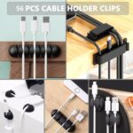 ELII 302PCS Cable Management Kit 4 Cable Sleeve,45Cable Clips,11Cable Holders,22 Roll Cable Organizer Straps and 200 Fastening Cable Ties,20 Cable Zip Tie Mounts Computer Under Desk (Black) - Image 3