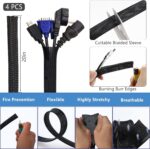 ELII 302PCS Cable Management Kit 4 Cable Sleeve,45Cable Clips,11Cable Holders,22 Roll Cable Organizer Straps and 200 Fastening Cable Ties,20 Cable Zip Tie Mounts Computer Under Desk (Black) - Image 4