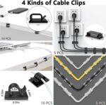 ELII 302PCS Cable Management Kit 4 Cable Sleeve,45Cable Clips,11Cable Holders,22 Roll Cable Organizer Straps and 200 Fastening Cable Ties,20 Cable Zip Tie Mounts Computer Under Desk (Black) - Image 5