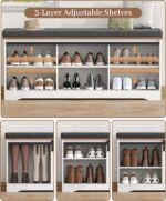 Farmhouse Storage Bench with Cushion, 47.2" Shoe Bench with Slide Barn Doors and Adjustable Shelves, Entryway Bench with Storage for Bedroom, Closet, Living Room, Hallway, White - Image 5