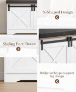 Farmhouse Storage Bench with Cushion, 47.2" Shoe Bench with Slide Barn Doors and Adjustable Shelves, Entryway Bench with Storage for Bedroom, Closet, Living Room, Hallway, White - Image 6