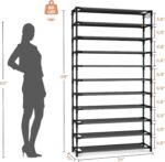11 Tiers Tall Wide Shoe Rack 55 Pairs Large Capacity Sturdy Durable Shoe Rack for Closet Metal Shoe Organizer Shelf with Two Hooks Space Saving for Entryway Black - Image 4