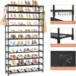11 Tiers Tall Wide Shoe Rack 55 Pairs Large Capacity Sturdy Durable Shoe Rack for Closet Metal Shoe Organizer Shelf with Two Hooks Space Saving for Entryway Black - Image 5