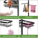 Taozun Shower Caddy Organizer Tension Pole, Rustproof 2 Towel Bars and 4 Adjustable Shelves, 25-114.2 Inch No-Drill Quick Installation, Extra Soap Dish for Bathroom Storage Black - Image 5