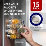 IMPRESA Hexagon Magnetic Spice Jars - Pack of 15-1.74 Oz Strong Magnetic Seasoning Containers - Space-Saving Honeycomb Spice Jars - Airtight Glass Storage Containers with Steel Lids - Image 3