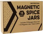 IMPRESA Hexagon Magnetic Spice Jars - Pack of 15-1.74 Oz Strong Magnetic Seasoning Containers - Space-Saving Honeycomb Spice Jars - Airtight Glass Storage Containers with Steel Lids - Image 6