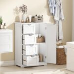Giantex Storage Cabinet with 4 Drawers, Bathroom Storage Organizer with Cupboard, Adjustable Shelf, Anti-Toppling Device, Floor Cabinet, Entryway Storage Unit Console Table, White - Image 3