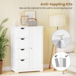 Giantex Storage Cabinet with 4 Drawers, Bathroom Storage Organizer with Cupboard, Adjustable Shelf, Anti-Toppling Device, Floor Cabinet, Entryway Storage Unit Console Table, White - Image 5