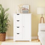 Giantex Storage Cabinet with 4 Drawers, Bathroom Storage Organizer with Cupboard, Adjustable Shelf, Anti-Toppling Device, Floor Cabinet, Entryway Storage Unit Console Table, White - Image 7