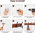 Rustic 32.2" Large Coat Rack Wall Mount, Long Wood Coat Hooks Wall Mount with 8 Triple Hooks, Heavy Duty Wooden for Entryway, Farmhouse Hanging Jackets, Coats, Hats, Bags,Towel - Image 3