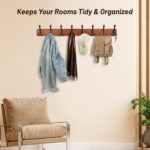Rustic 32.2" Large Coat Rack Wall Mount, Long Wood Coat Hooks Wall Mount with 8 Triple Hooks, Heavy Duty Wooden for Entryway, Farmhouse Hanging Jackets, Coats, Hats, Bags,Towel - Image 4