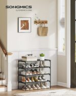 SONGMICS Shoe Rack, 4-Tier Shoe Storage Organizer, Space-Saving, 11.7 x 24.5 x 27.7 Inches, Entryway, Metal Frame, Non-Woven Fabric Shelves, Ink Black ULSH024BH01 - Image 3