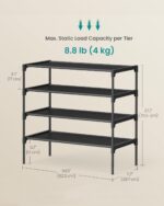 SONGMICS Shoe Rack, 4-Tier Shoe Storage Organizer, Space-Saving, 11.7 x 24.5 x 27.7 Inches, Entryway, Metal Frame, Non-Woven Fabric Shelves, Ink Black ULSH024BH01 - Image 4
