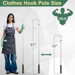 Clothing Hook Pole,51 Inch Closet Pole Reach with Hook Stainless Steel Sponge Handle Length Clothes Hook Pole Get Clothes From High Places Be Used Shutters Ceiling - Image 3