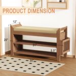 39Inch Bench with Storage, Bamboo Entryway Bench with Drawer & Magazine Rack, Upholstered Cushioned Seat, Shoe Bench for Entryway, Living Room, Bedroom End of Bed (Natural Bamboo) - Image 3