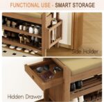 39Inch Bench with Storage, Bamboo Entryway Bench with Drawer & Magazine Rack, Upholstered Cushioned Seat, Shoe Bench for Entryway, Living Room, Bedroom End of Bed (Natural Bamboo) - Image 4