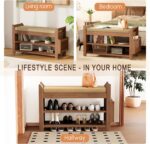 39Inch Bench with Storage, Bamboo Entryway Bench with Drawer & Magazine Rack, Upholstered Cushioned Seat, Shoe Bench for Entryway, Living Room, Bedroom End of Bed (Natural Bamboo) - Image 6