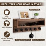 Key and Mail Holder Wall Mount, Key Hanger with Long Storage Box and 6 Hooks for Coat, Dog Leash, Home Decor Rack, House Accessories, Entry Way Organizer (Brown) - Image 3