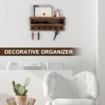 Key and Mail Holder Wall Mount, Key Hanger with Long Storage Box and 6 Hooks for Coat, Dog Leash, Home Decor Rack, House Accessories, Entry Way Organizer (Brown) - Image 5