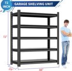 Garage Shelving,5 Tier 72"X47.2"X23.6"Inches,Storage Shelves Heavy Duty Thickened Metal Shelves Shelving Units and Storage,Garage Shelves Unit for Basement Metro - Image 3