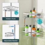 Dicasser Corner Shower Caddy - Tension Pole Rod Organizer, Floor to Ceiling 20-113 inch, Adjustable Towel Rack Waterproof Rustproof, Stainless Steel - Image 5