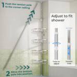 Dicasser Corner Shower Caddy - Tension Pole Rod Organizer, Floor to Ceiling 20-113 inch, Adjustable Towel Rack Waterproof Rustproof, Stainless Steel - Image 8