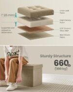 SONGMICS Mazie Collection - 30 Inches Storage Ottoman, Foldable Storage Bench with Flipping Lid, 660 lb Load Capacity, for Entryway, Living Room, Bedroom, Camel Brown ULSF046K01 - Image 5