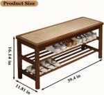 Bamboo Entryway Bench with Woven Rattan Seat — 2-Tier Shoe Storage Bench for Hallway & Entryway 39.4 inches Walnut - Image 3